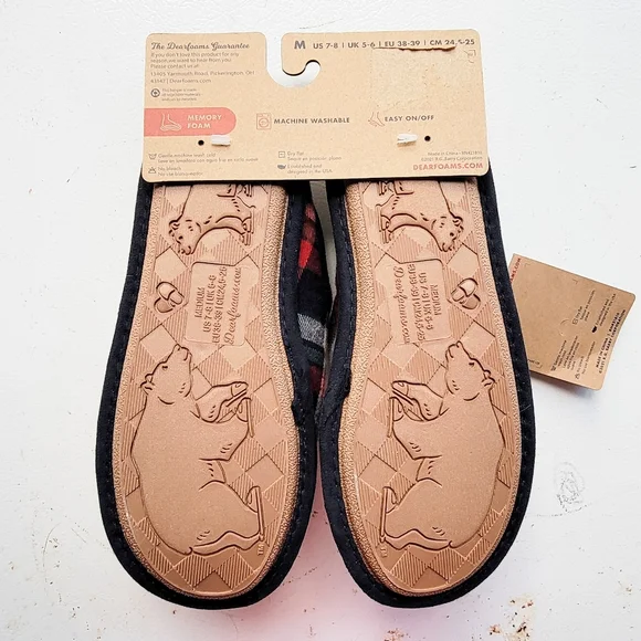 NWT Women's Dearfoam Cozy Comfort Faux Fur Lined Md 7-8 Mama Bear Plaid Slippers - Picture 4 of 5